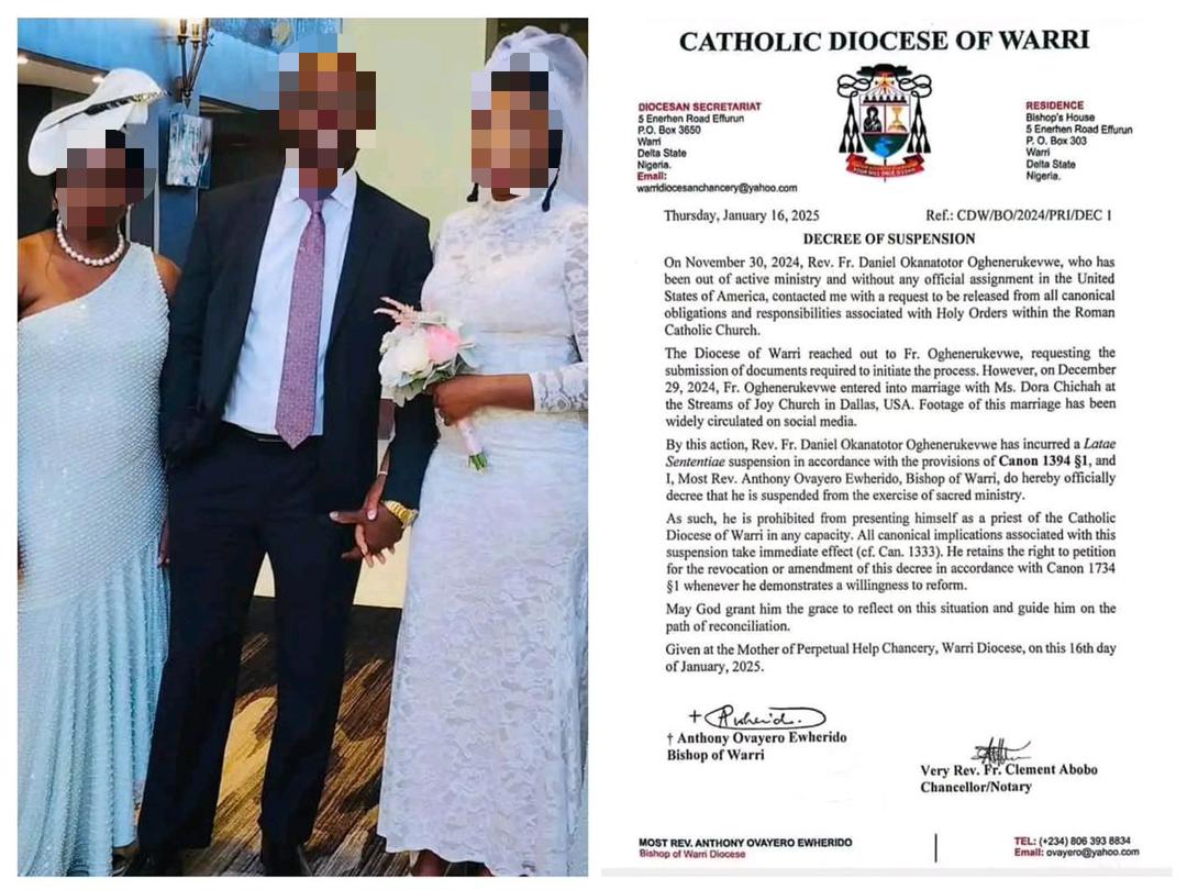 Catholic church suspends Nigerian priest over secret wedding in US